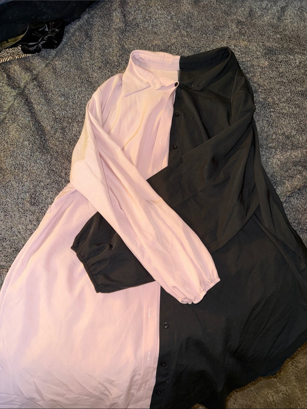 Two-Tone Button-Up Shirt Dress — Pink & Black